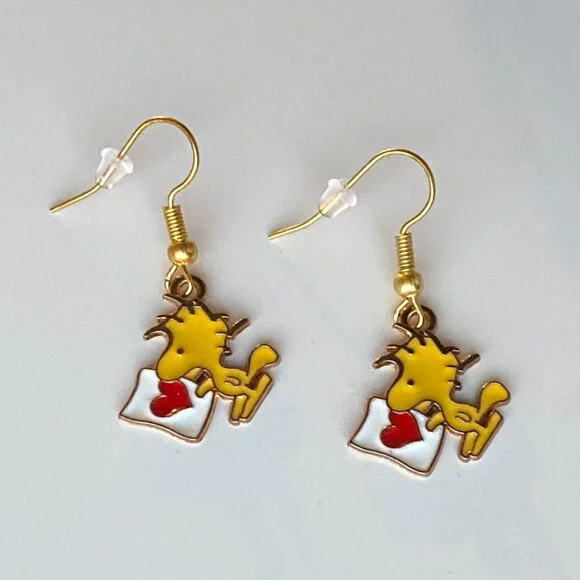 Handmade Woodstock Earrings STAINLESS STEEL Peanuts Snoopy - Picture 1 of 12